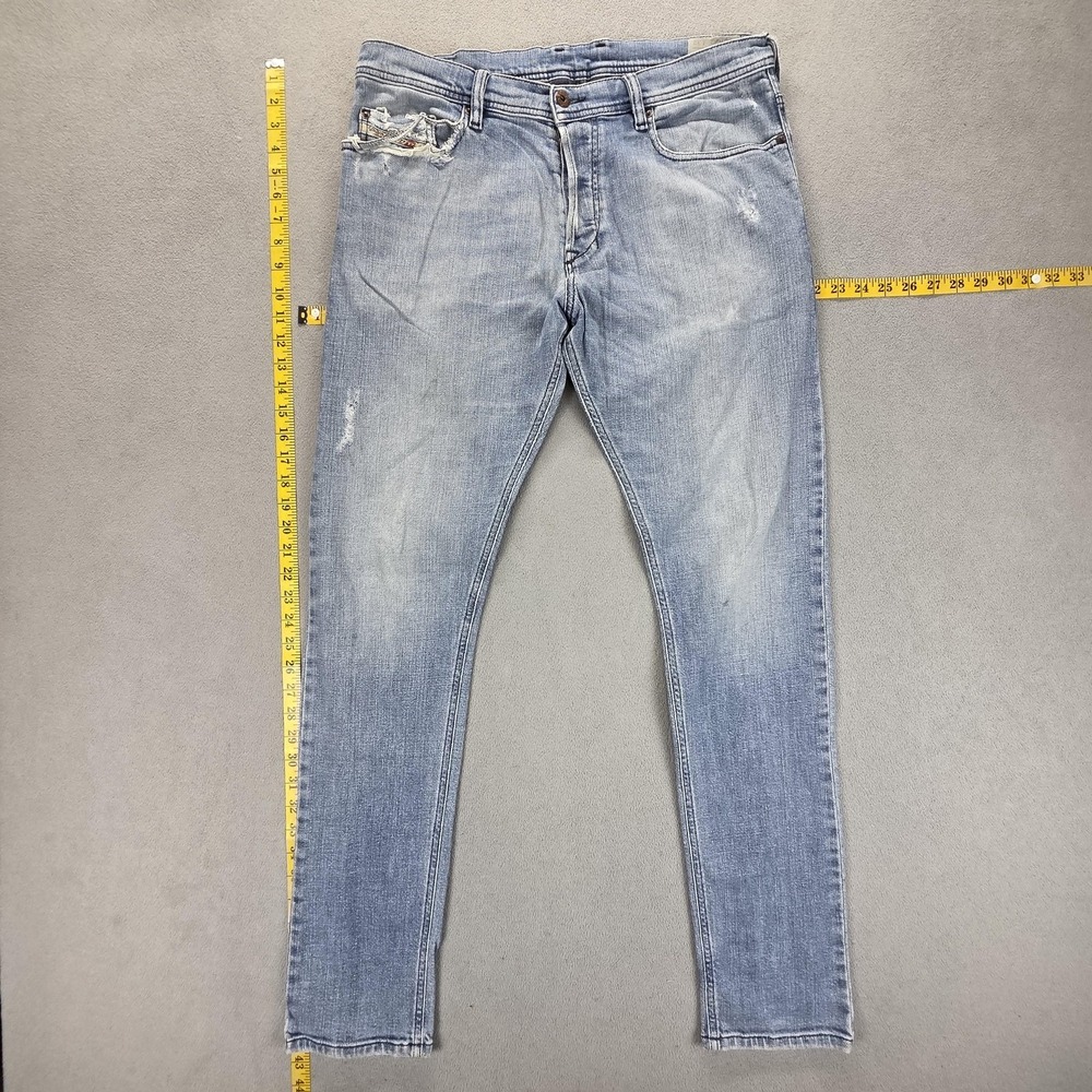 Diesel Jeans Mens 32x32 Blue Tepphar Slim‎ Carrot Distressed Button Fly 0RW82